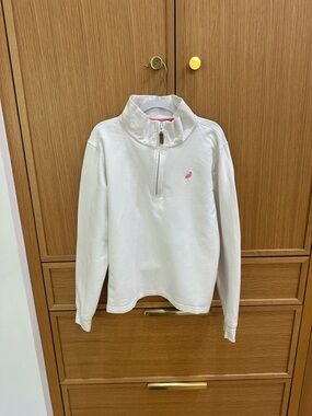 TBBC Girls White Quarter-Zip Pullover with Pink Bow Embroidery, Size 10